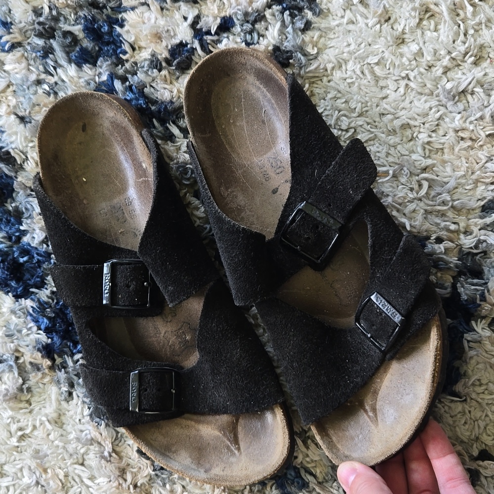 Birkenstock Unisex Soft Suede Black Leather Slides Sandals EU 39 W8, M6